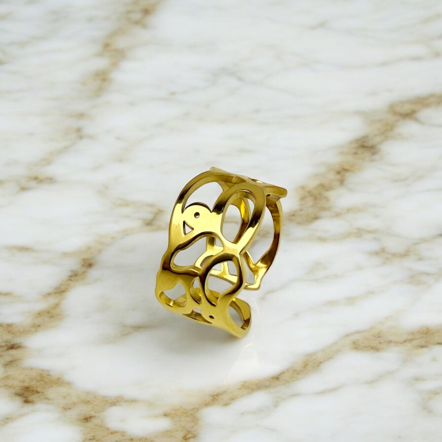 Bague Dublin ajustable en acier inoxydable doré.