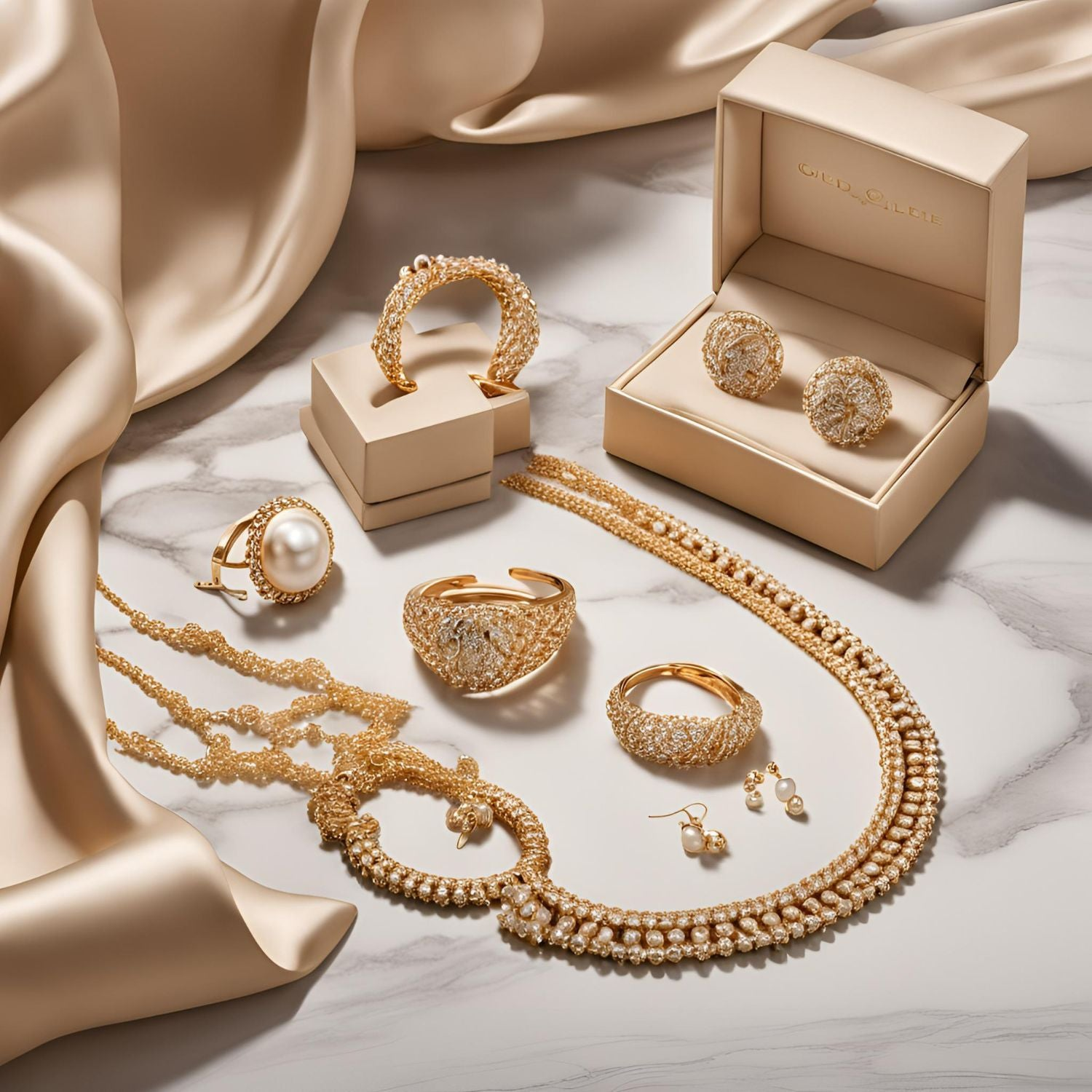 Collection de coffrets de bijoux en acier inoxydable doré, parfaits pour offrir ou se faire plaisir avec des pièces élégantes et assorties.